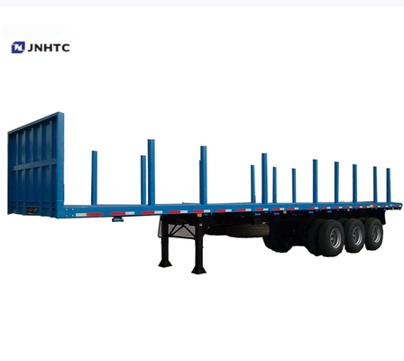 SINOTRUK 3の車軸直立したコラムが付いている平面トレーラーの丸太木平床式トレーラーのトレーラー